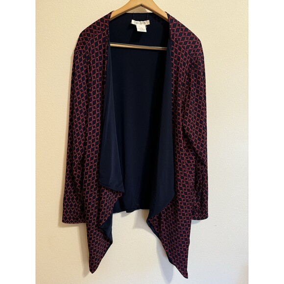 Travelsmith Jacket Blazer Size 2x Drape Navy Blue Red Geometric Packable Office - Picture 1 of 7